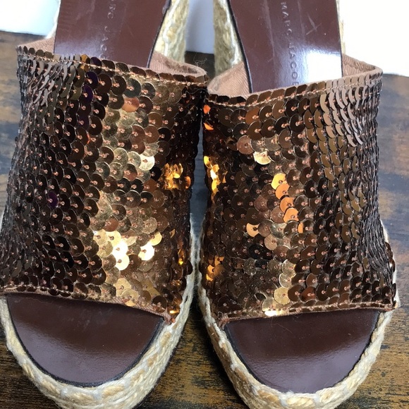 Marc by Marc Jacobs Bronze Sequence Platform Wedge Slip On Sandals 37 /6.5-7 Y2K - Picture 14 of 14